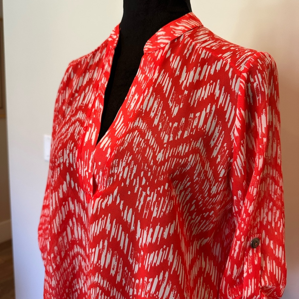 Lush Vibrant Red and White Blouse